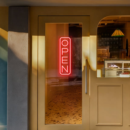 Red "Vertical OPEN" Neon Sign