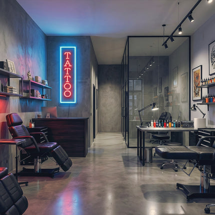 Ice Blue & Red Vertical Tattoo Neon Sign