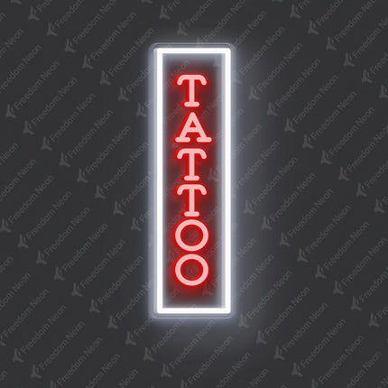White & Red Vertical Tattoo Neon Sign