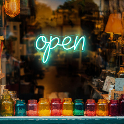 Vintage mint neon "Open" sign