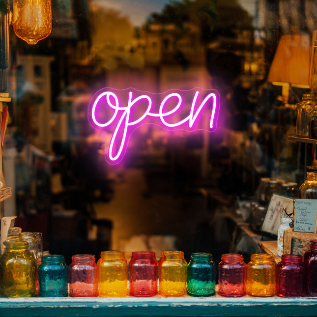 Vintage pink neon "Open" sign