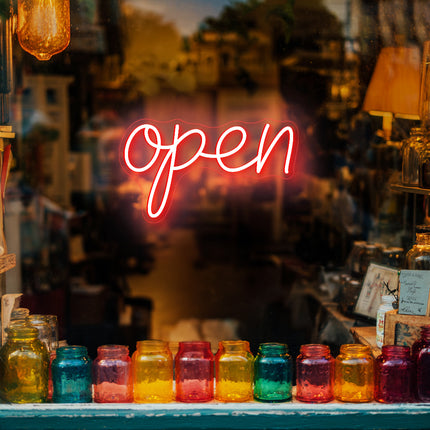 Vintage red neon "Open" sign