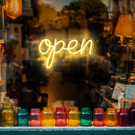 Vintage warm white neon "Open" sign