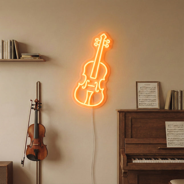 Orange Violin Neon Sign