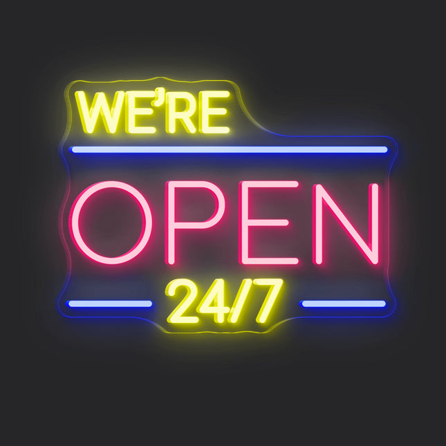 Light Pink We're Open 24/7 Neon Sign