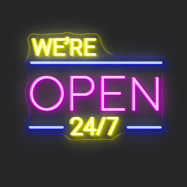 Pink We're Open 24/7 Neon Sign