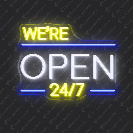 White We're Open 24/7 Neon Sign