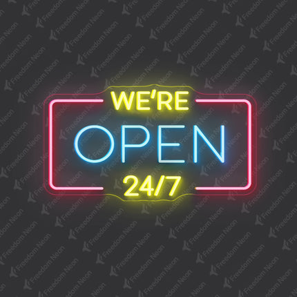 Ice Blue "We're Open 24/7" Neon Sign
