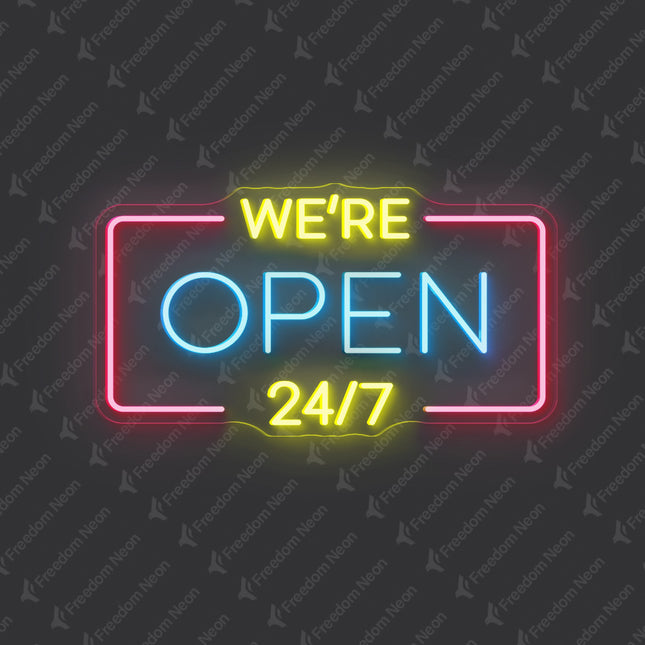 Ice Blue "We're Open 24/7" Neon Sign