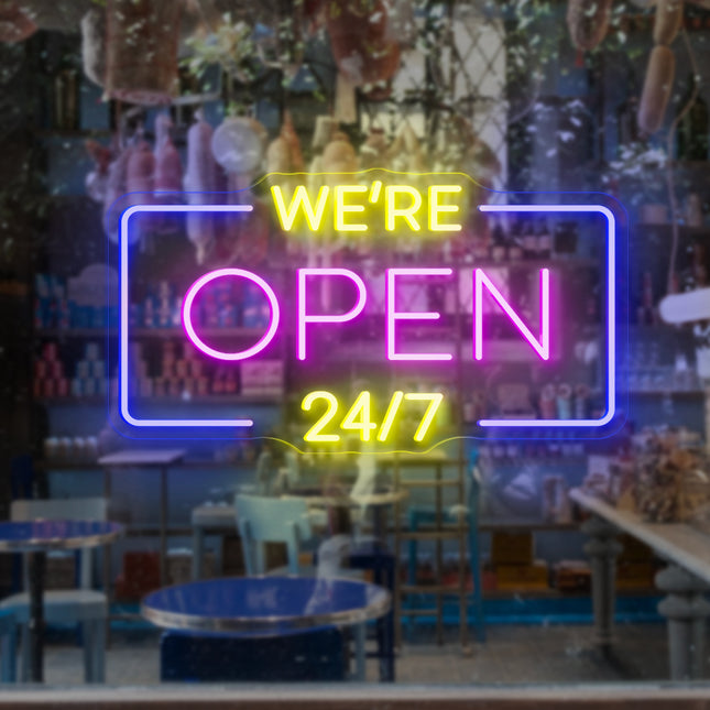 Pink "We're Open 24/7" Neon Sign