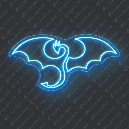 Ice Blue Winged Dragon Neon Sign