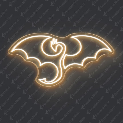 Warm White Winged Dragon Neon Sign