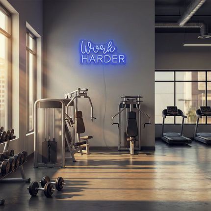Blue Work HARDER Neon Sign