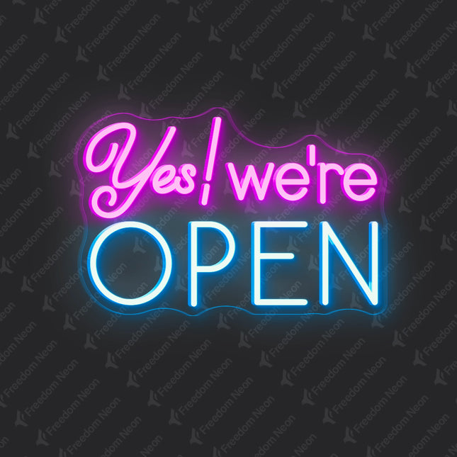 pink& ice blue Yes! We're Open Neon Sign