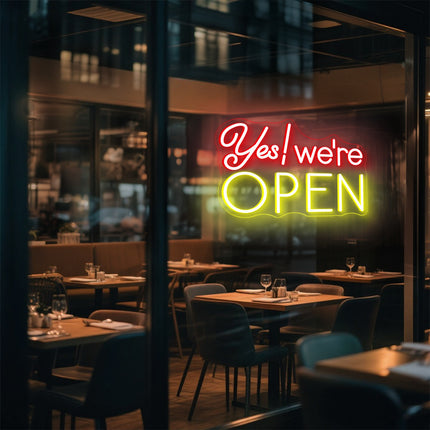 Red & yellow Yes! We're Open Neon Sign