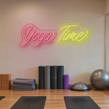 Light Pink & Yellow Yoga Time Neon Sign