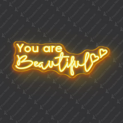 Golden Yellow You Are Beautiful Neon Sign